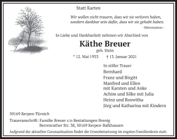 Anzeige von Käthe Breuer von  Werbepost 
