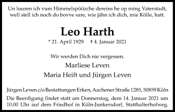 Anzeige von Leo Harth von Kölner Stadt-Anzeiger / Kölnische Rundschau / Express