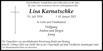 Anzeige von Lisa Karnatschke von  Bergisches Handelsblatt 