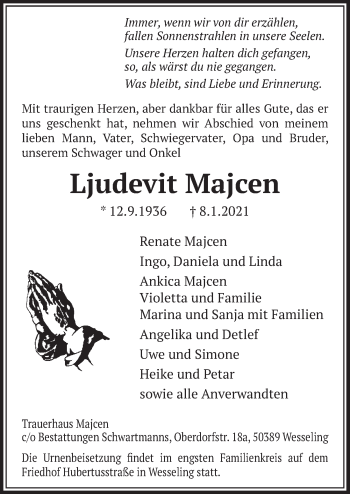Anzeige von Ljudevit Majcen von  Kölner Wochenspiegel 