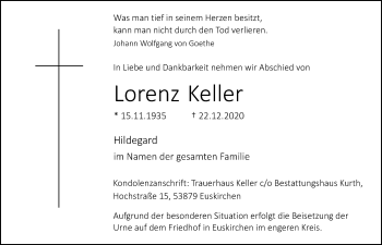 Anzeige von Lorenz Keller von  Blickpunkt Euskirchen 