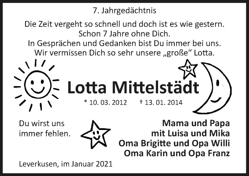  Traueranzeige für Lotta und Mika Mittelstädt vom 08.01.2021 aus  Lokale Informationen 
