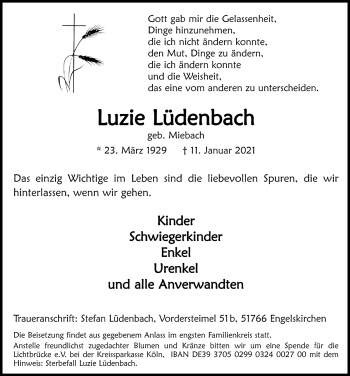 Anzeige von Luzie Lüdenbach von  Anzeigen Echo 
