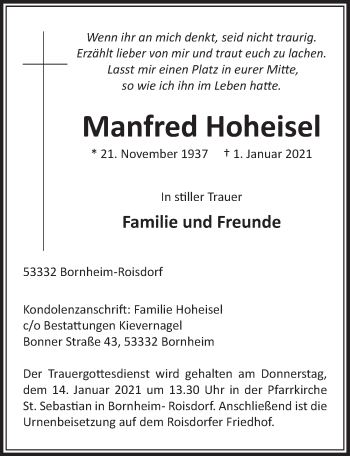 Anzeige von Manfred Hoheisel von  Schaufenster/Blickpunkt 