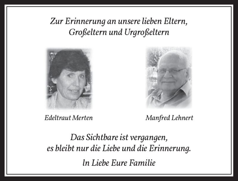  Traueranzeige für Manfred Lehnert vom 02.01.2021 aus  Werbepost 