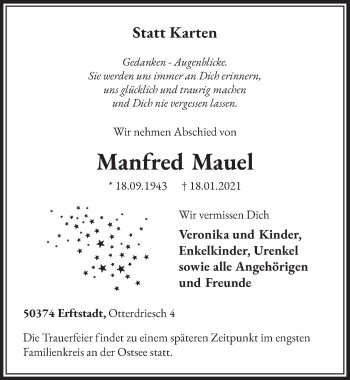 Anzeige von Manfred Mauel von  Werbepost 