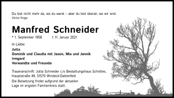 Anzeige von Manfred Schneider von Kölner Stadt-Anzeiger / Kölnische Rundschau / Express