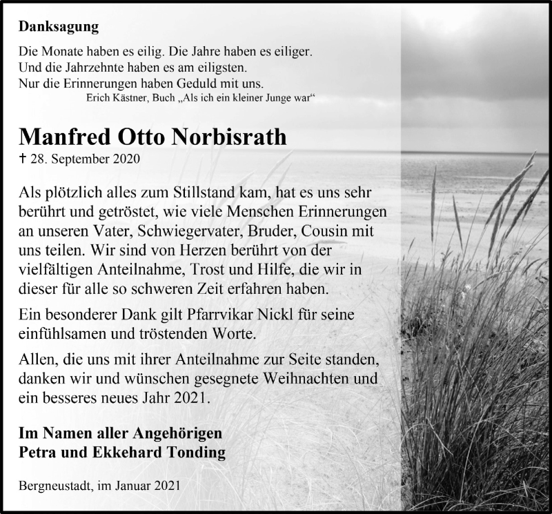 Traueranzeige für Manfred Otto Norbisrath vom 02.01.2021 aus  Anzeigen Echo 