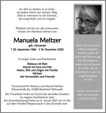 Anzeige von Manuela Meltzer von Kölner Stadt-Anzeiger / Kölnische Rundschau / Express