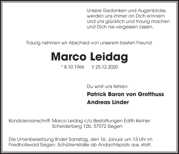 Anzeige von Marco Leidag von  Anzeigen Echo 