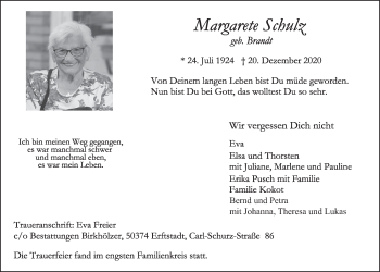 Anzeige von Margarete Schulz von  Werbepost 