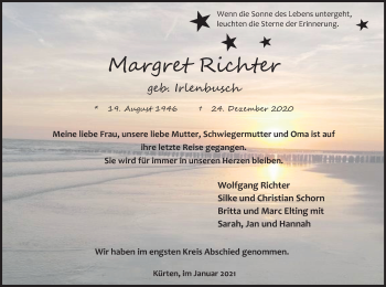 Anzeige von Margret Richter von Kölner Stadt-Anzeiger / Kölnische Rundschau / Express