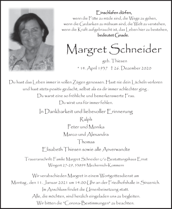 Anzeige von Margret Schneider von  Blickpunkt Euskirchen 