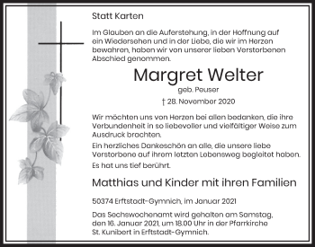 Anzeige von Margret Welter von  Werbepost 