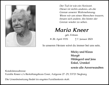 Anzeige von Maria Kneer von Kölner Stadt-Anzeiger / Kölnische Rundschau / Express