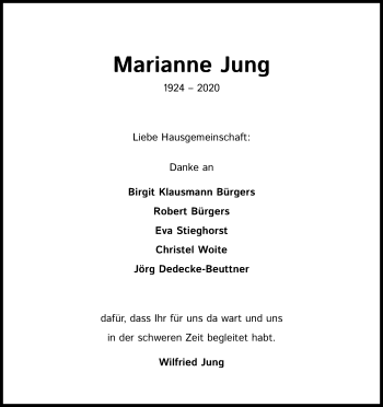 Anzeige von Marianne Jung von Kölner Stadt-Anzeiger / Kölnische Rundschau / Express