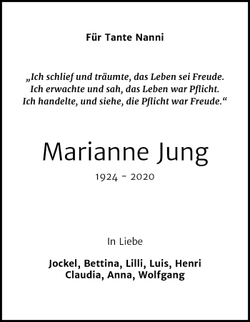 Anzeige von Marianne Jung von Kölner Stadt-Anzeiger / Kölnische Rundschau / Express