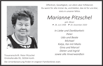 Anzeige von Marianne Pitzschel von  Wochenende 