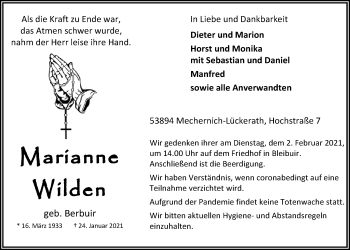 Anzeige von Marianne Wilden von  Blickpunkt Euskirchen 