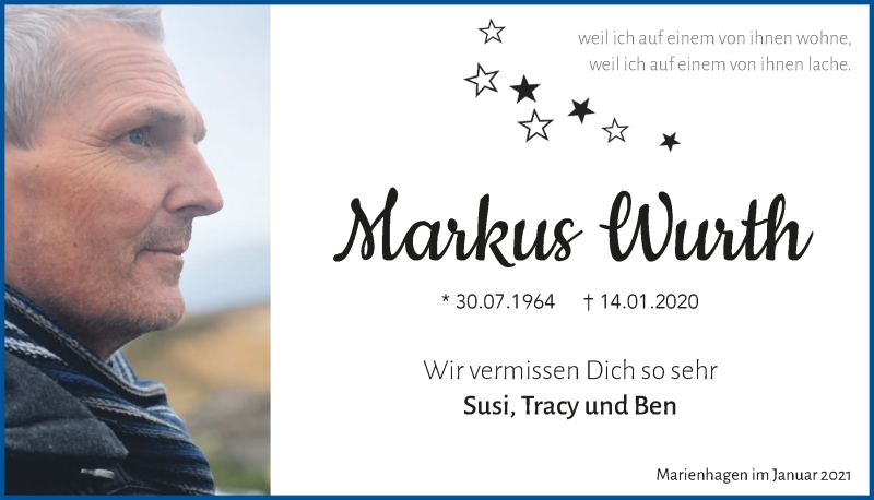  Traueranzeige für Markus Wurth vom 15.01.2021 aus  Anzeigen Echo 