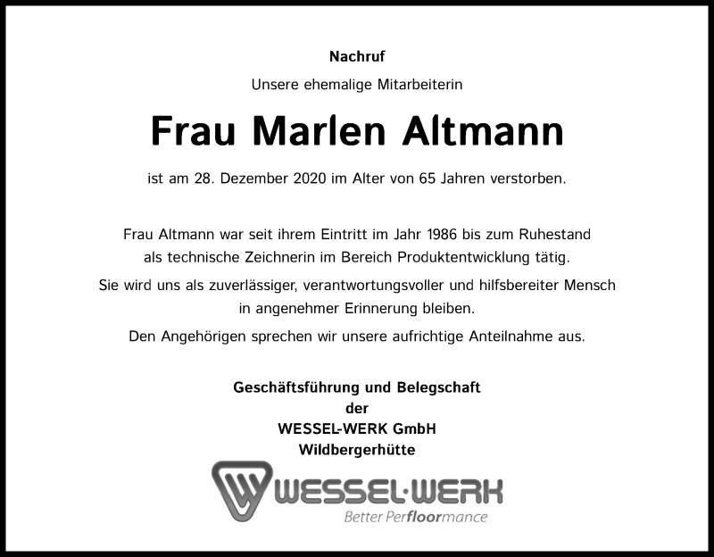  Traueranzeige für Marlen Altmann vom 07.01.2021 aus Kölner Stadt-Anzeiger / Kölnische Rundschau / Express