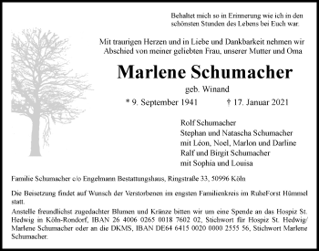 Anzeige von Marlene Schumacher von  Kölner Wochenspiegel 