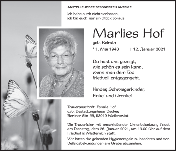 Anzeige von Marlies Hof von  Blickpunkt Euskirchen 