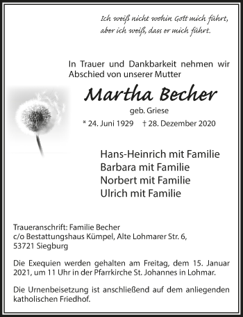 Anzeige von Martha Becher von  Extra Blatt 