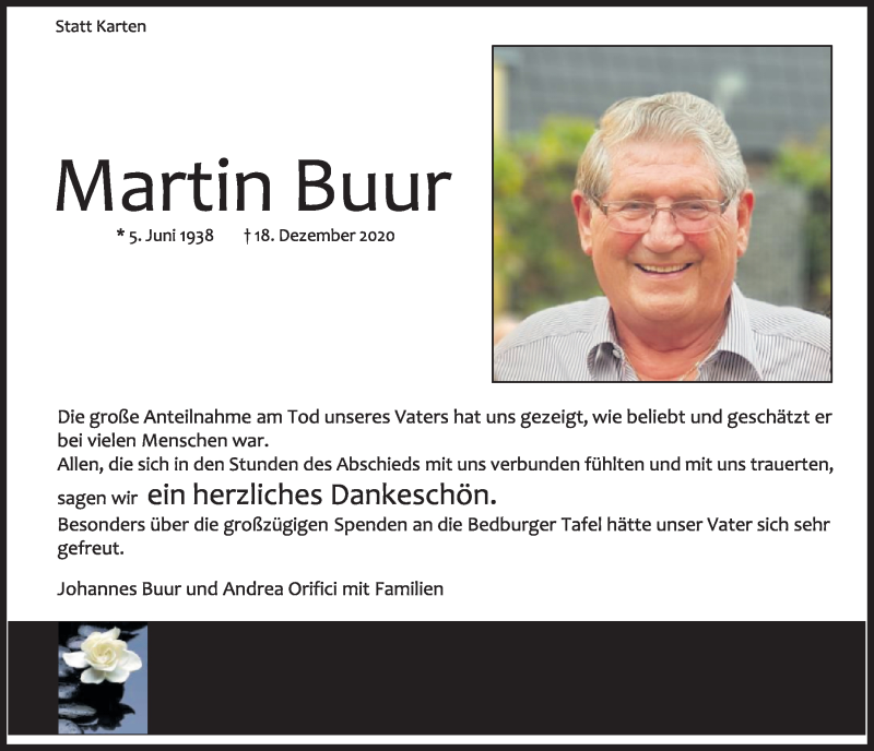  Traueranzeige für Martin Buur vom 29.01.2021 aus  Werbepost 