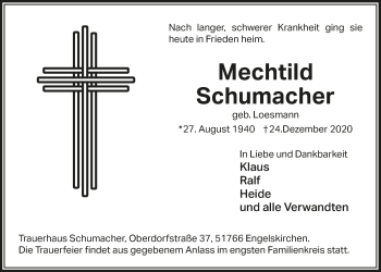Anzeige von Mechtild Schumacher von  Anzeigen Echo 