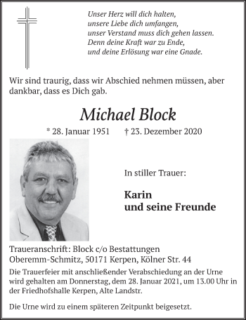 Anzeige von Michael Block von  Werbepost 