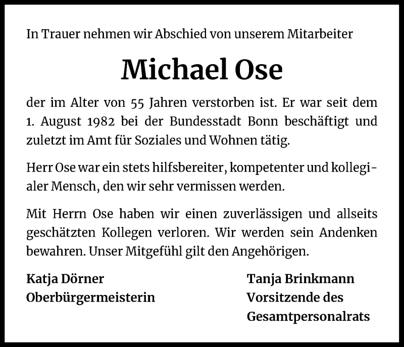  Traueranzeige für Michael Ose vom 16.01.2021 aus Kölner Stadt-Anzeiger / Kölnische Rundschau / Express