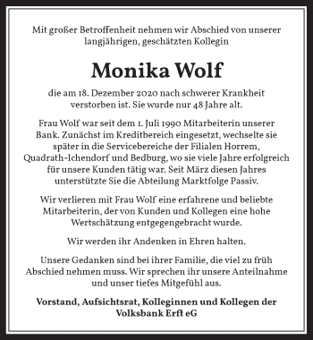 Anzeige von Monika Wolf von  Werbepost 