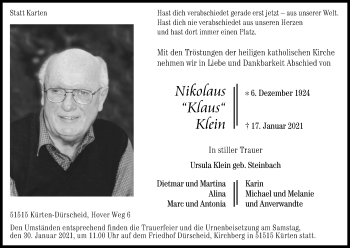 Anzeige von Nikolaus Klein von Kölner Stadt-Anzeiger / Kölnische Rundschau / Express