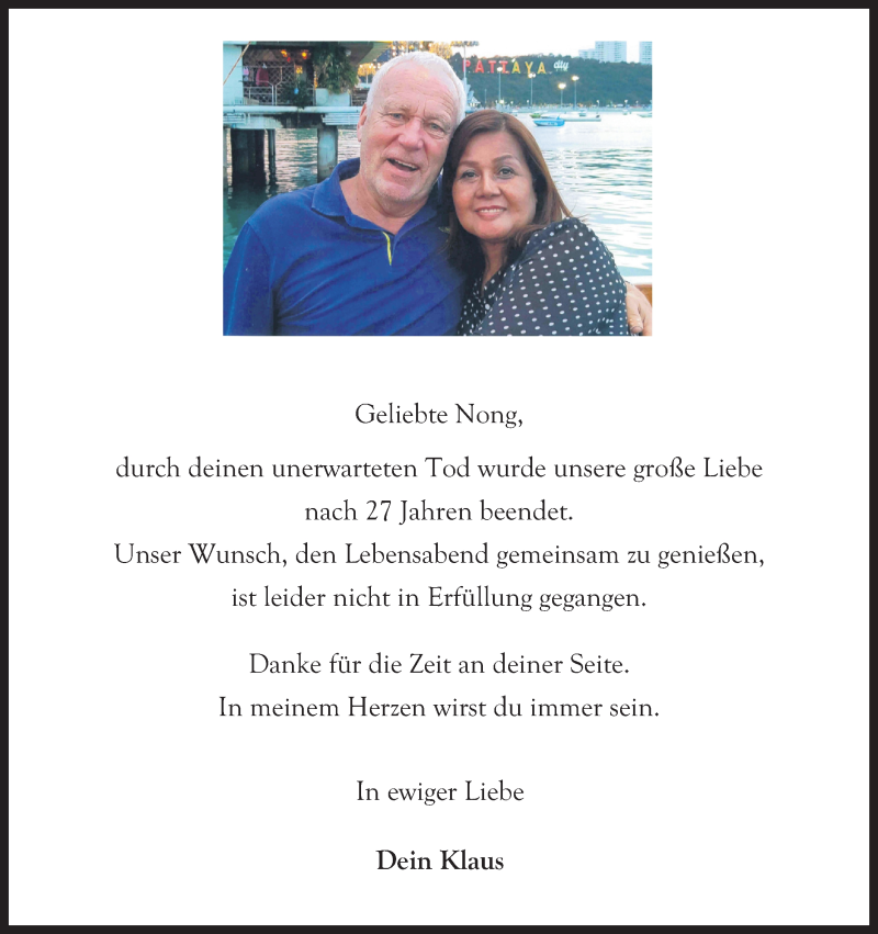  Traueranzeige für Nong  vom 30.01.2021 aus Kölner Stadt-Anzeiger / Kölnische Rundschau / Express