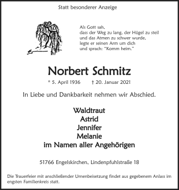 Anzeige von Norbert Schmitz von Kölner Stadt-Anzeiger / Kölnische Rundschau / Express