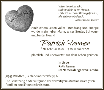 Anzeige von Patrick Farmer von  Lokalanzeiger 