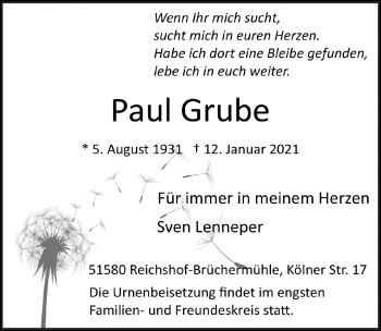 Anzeige von Paul Grube von  Anzeigen Echo 