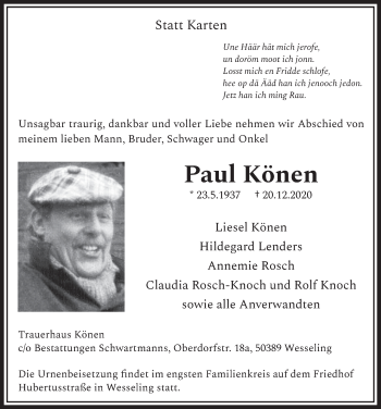 Anzeige von Paul Könen von  Schlossbote/Werbekurier 