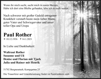 Anzeige von Paul Rother von Kölner Stadt-Anzeiger / Kölnische Rundschau / Express