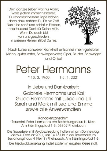 Anzeige von Peter Hermanns von  Schaufenster/Blickpunkt 