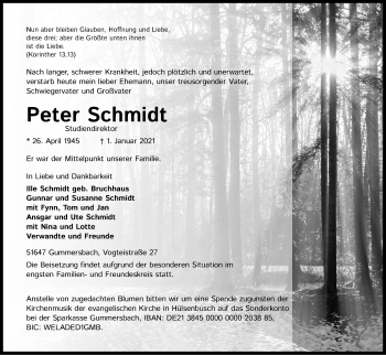 Anzeige von Peter Schmidt von Kölner Stadt-Anzeiger / Kölnische Rundschau / Express