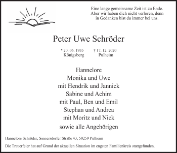 Anzeige von Peter Uwe Schröder von  Wochenende 