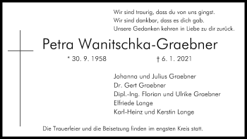 Anzeige von Petra Wanitschka-Graebner von Kölner Stadt-Anzeiger / Kölnische Rundschau / Express
