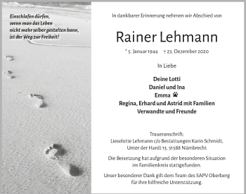 Anzeige von Rainer Lehmann von  Anzeigen Echo 