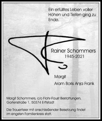 Anzeige von Rainer Schommers von Kölner Stadt-Anzeiger / Kölnische Rundschau / Express