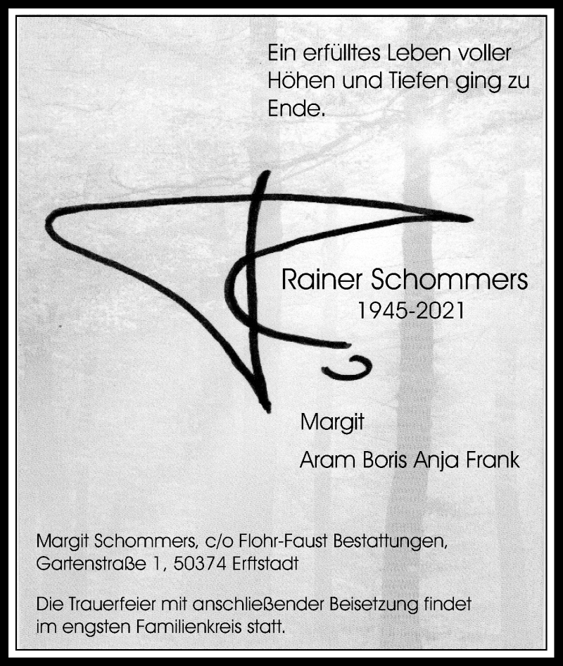  Traueranzeige für Rainer Schommers vom 23.01.2021 aus Kölner Stadt-Anzeiger / Kölnische Rundschau / Express