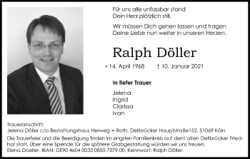 Anzeige von Ralph Döller von Kölner Stadt-Anzeiger / Kölnische Rundschau / Express