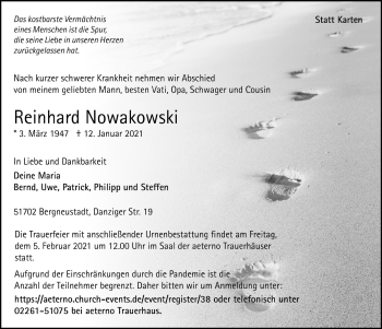 Anzeige von Reinhard Nowakowski von  Anzeigen Echo 