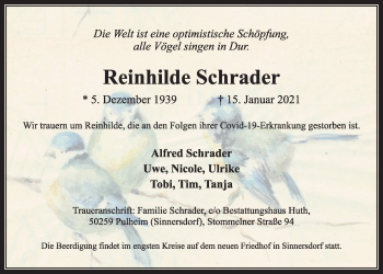 Anzeige von Reinhilde Schrader von  Wochenende 